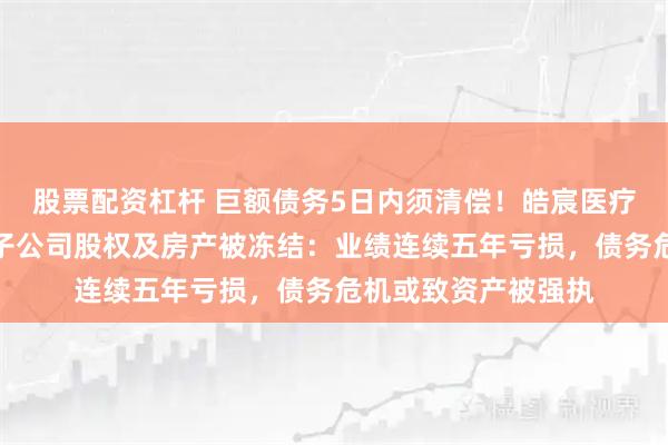 股票配资杠杆 巨额债务5日内须清偿！皓宸医疗遭债权转让催收，子公司股权及房产被冻结：业绩连续五年亏损，债务危机或致资产被强执